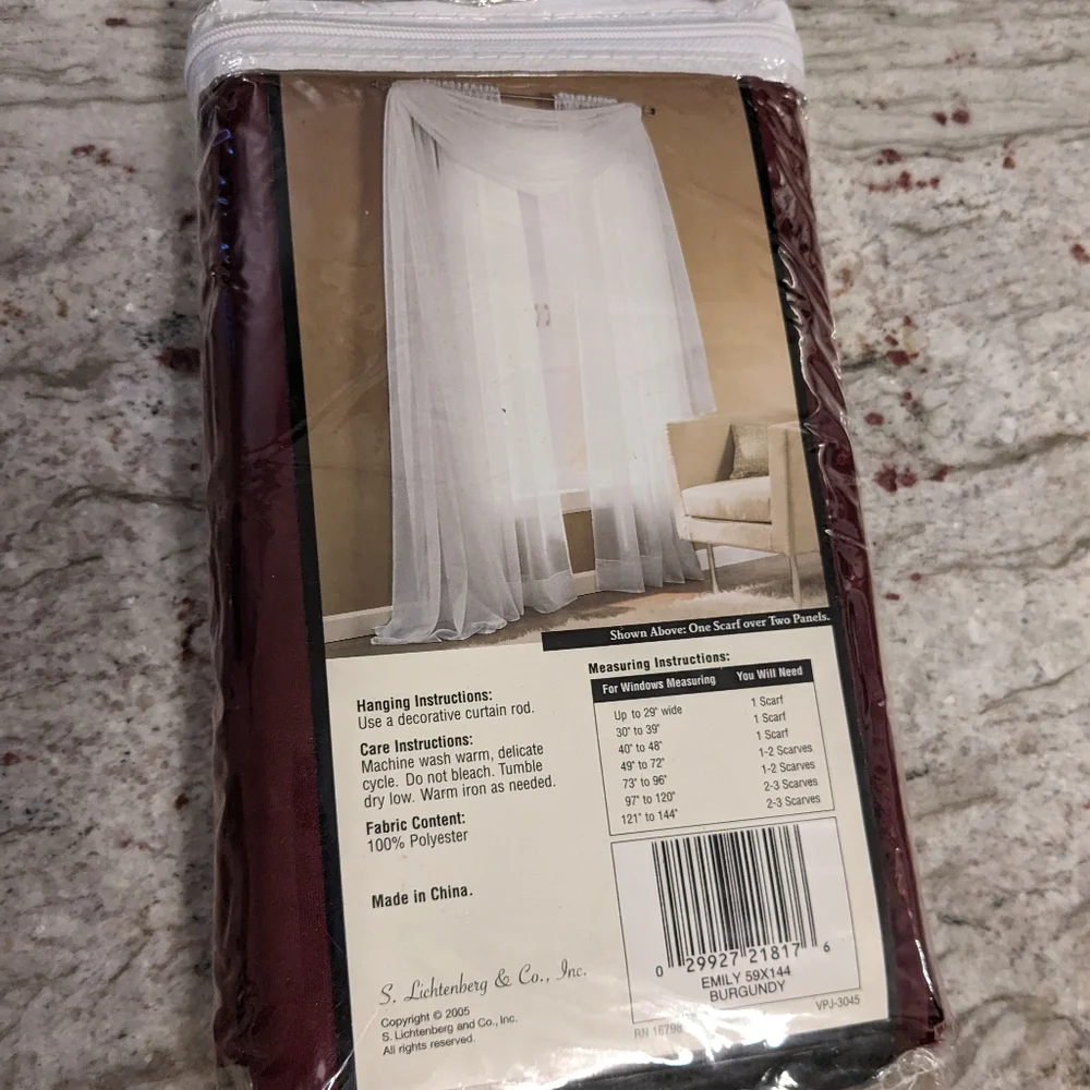 Sheer Scarf S. Lichtenberg & Co Burgundy Valance Swag Drapery Window Treatment